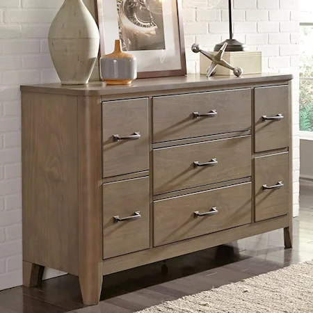 Casual 7 Drawer Low Loft Dresser with Fully Stained Interior Drawers